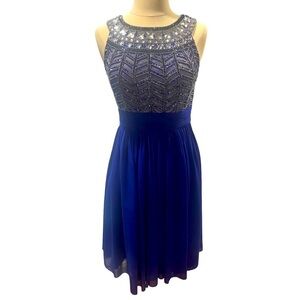 JS Collections Royal Blue Rhinestone Studded Midi Bridesmaid Dress-size 4